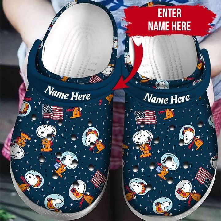 Footwearmerch Personalized Snoopy Astronaut America Flag Patriot Crocband Clogs