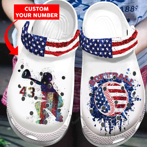 Footwearmerch Personalized Softball American Flag Clog Shoes Dh