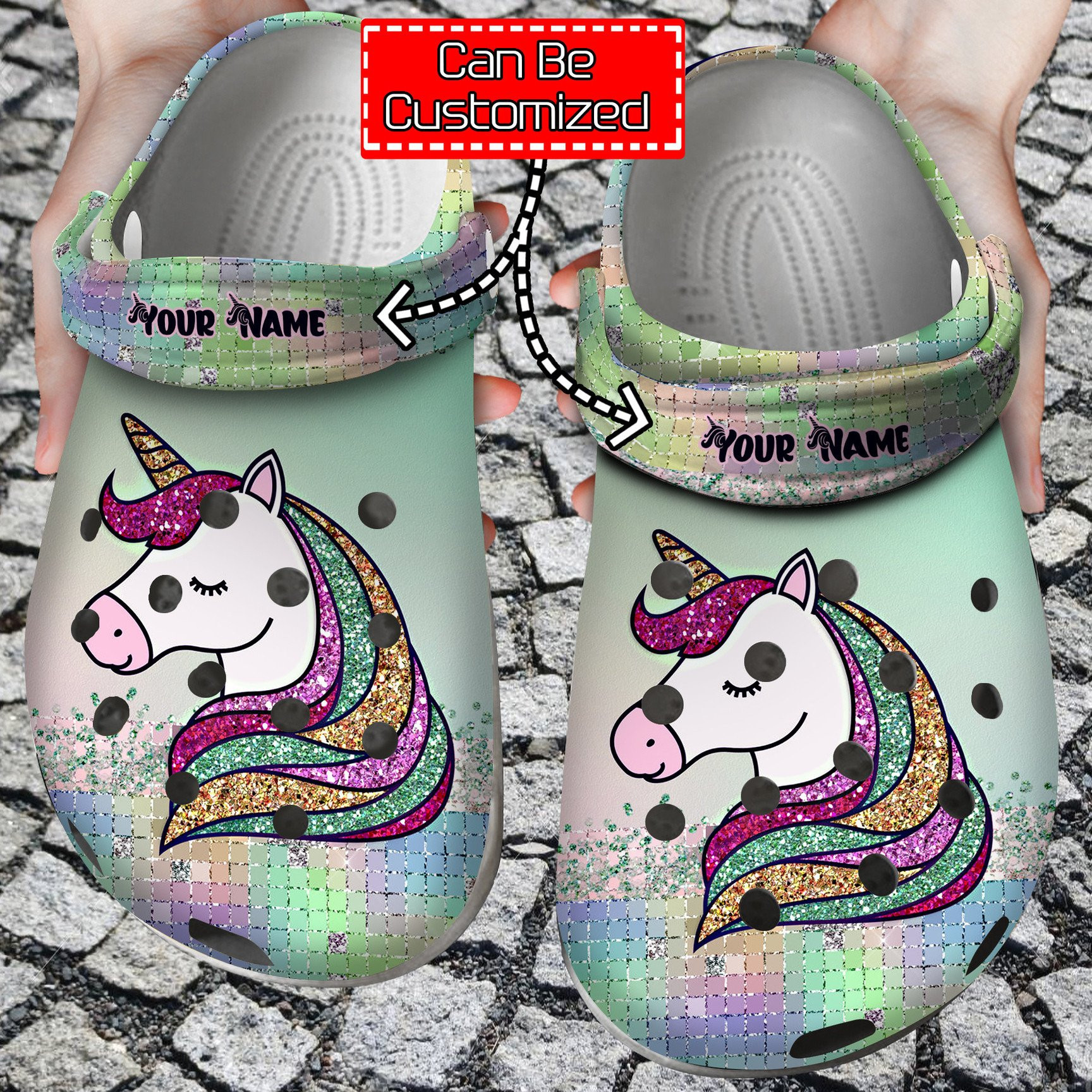 Footwearmerch Personalized Unicorn Glitter Colorful clog Shoes Animal