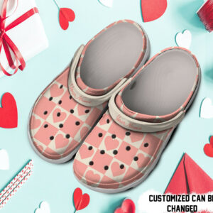 Footwearmerch Personalized Valentines Pattern Pink Checkerboard Hearts clog Shoes