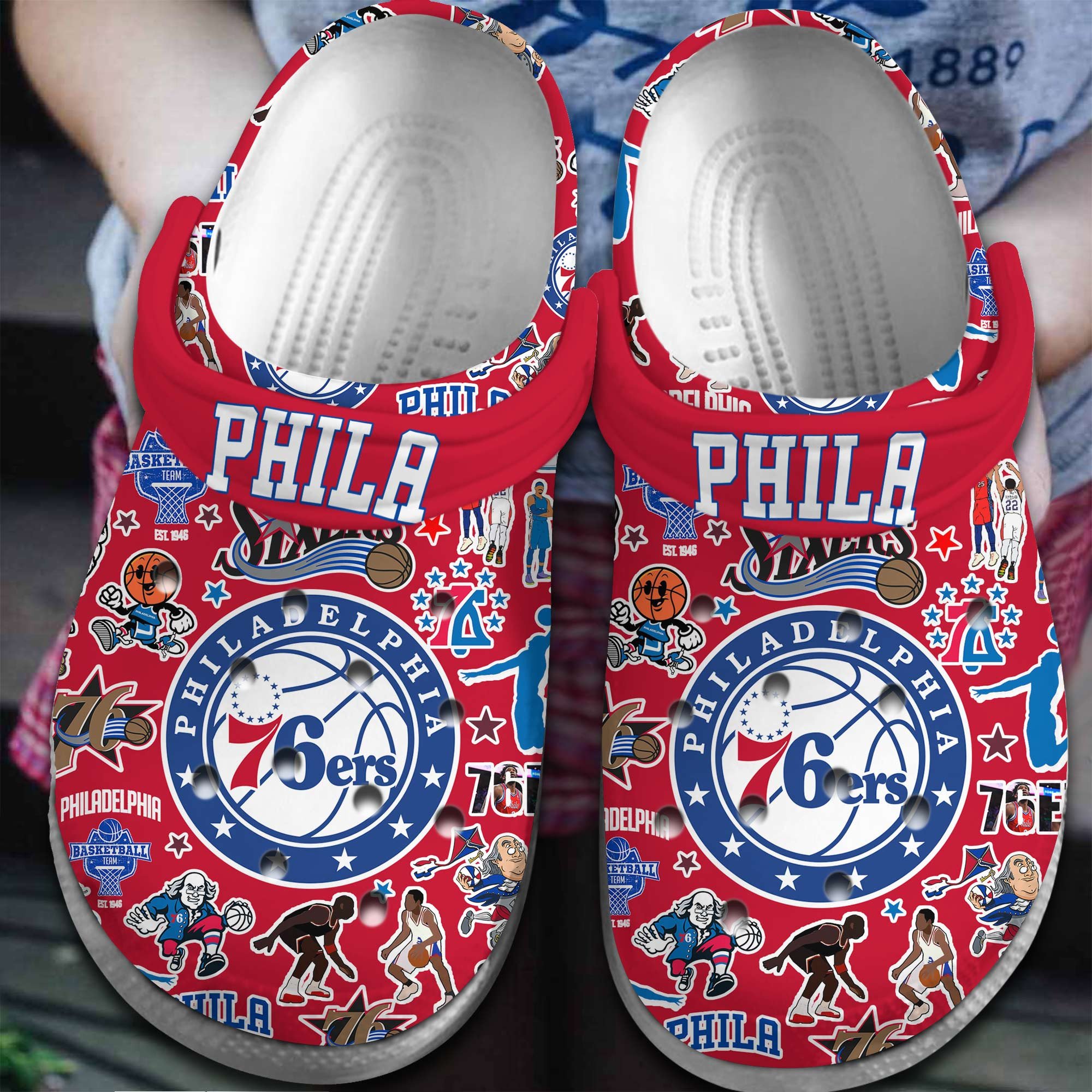 Footwearmerch Philadelphia 76ers NBA Basketball Sport Crocs Crocband Clogs Shoes Comfortable For Men Women and Kids