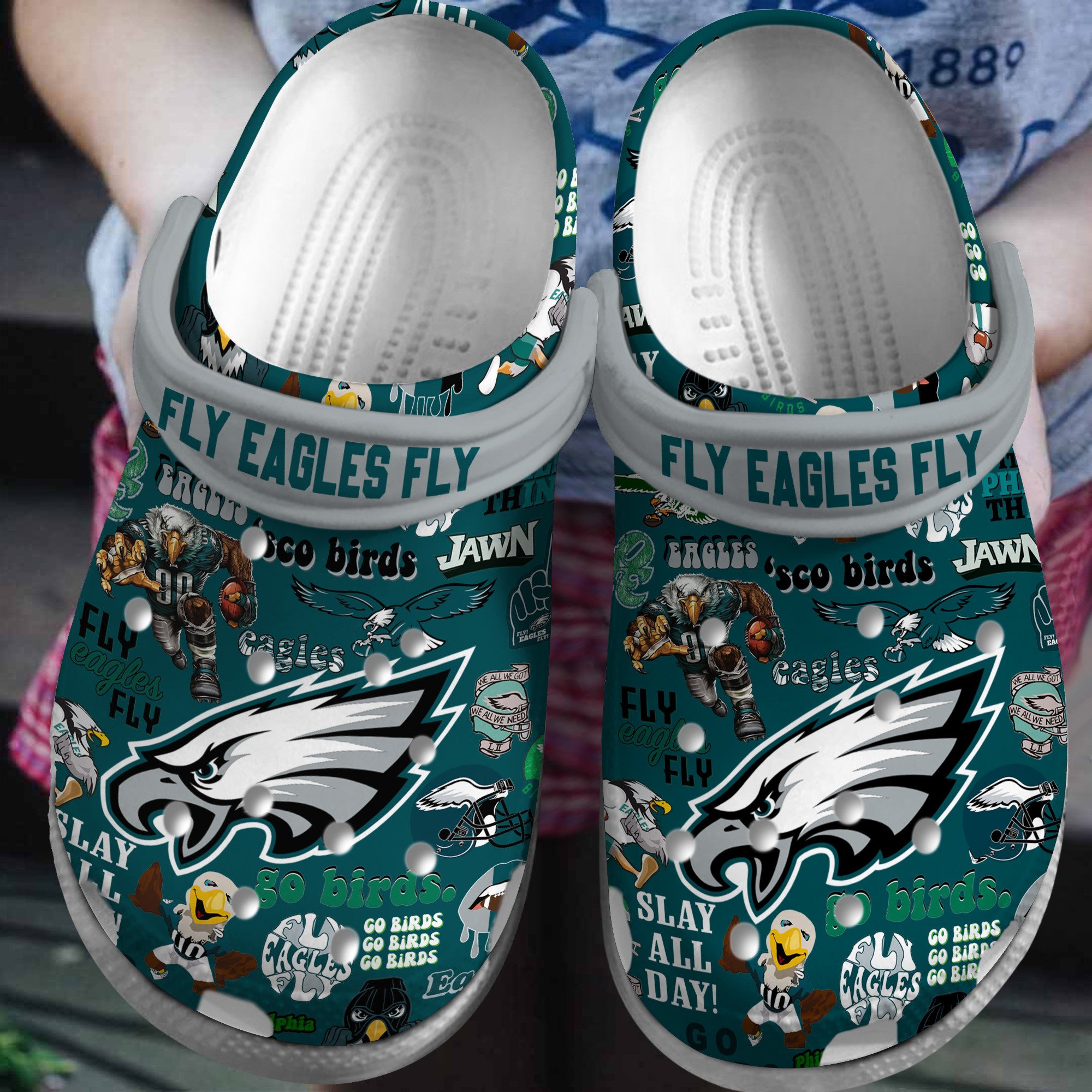 Footwearmerch Philadelphia Eagles NFL Sport Crocs Crocband Clogs Shoes Comfortable For Men Women and Kids