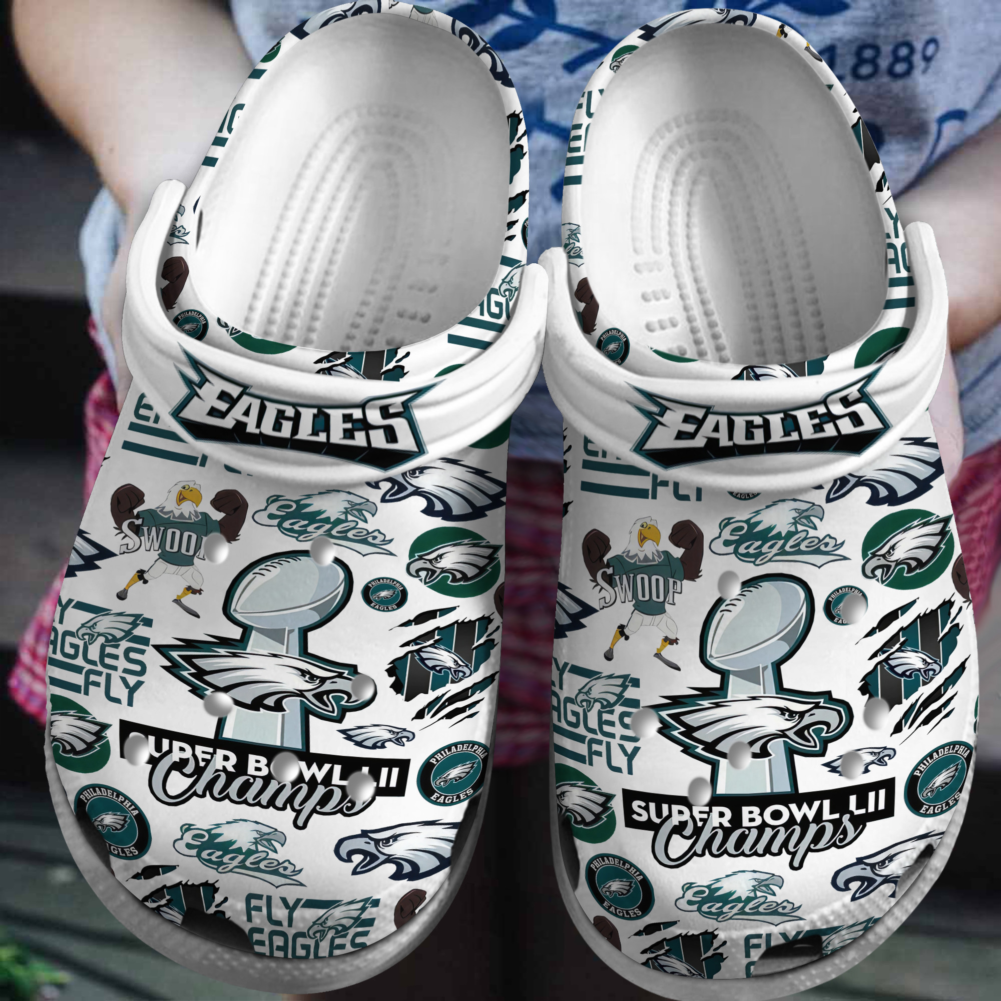 Footwearmerch Philadelphia Eagles NFL Sport Crocs Crocband Clogs Shoes Comfortable For Men Women and Kids