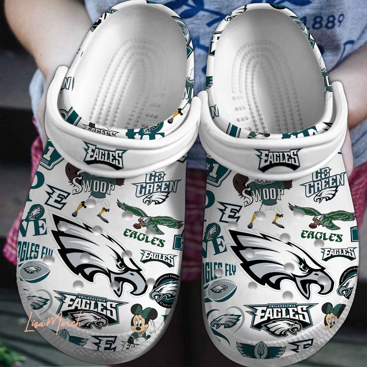 Footwearmerch Philadelphia Eagles NFL Sport Crocs Crocband Clogs Shoes Comfortable For Men Women and Kids