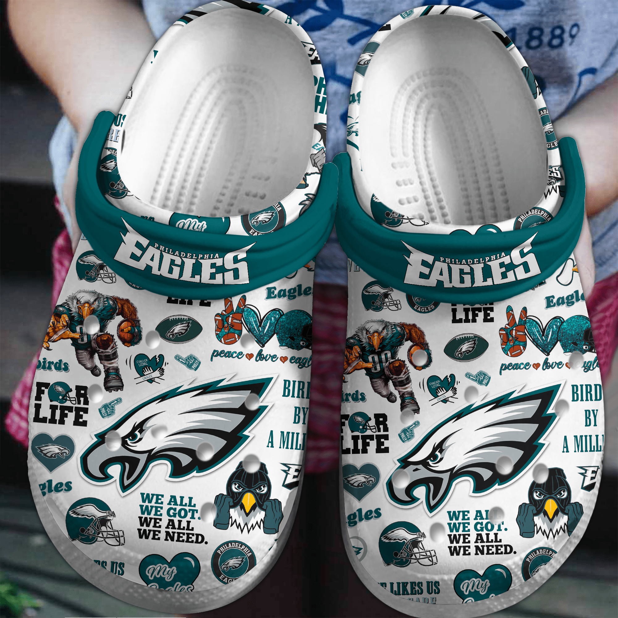 Footwearmerch Philadelphia Eagles NFL Sport Crocs Crocband Clogs Shoes Comfortable For Men Women and Kids