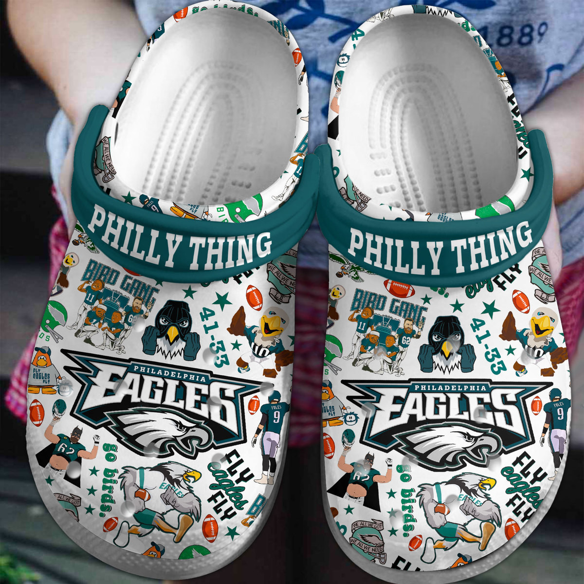 Footwearmerch Philadelphia Eagles NFL Sport Crocs Crocband Clogs Shoes Comfortable For Men Women and Kids