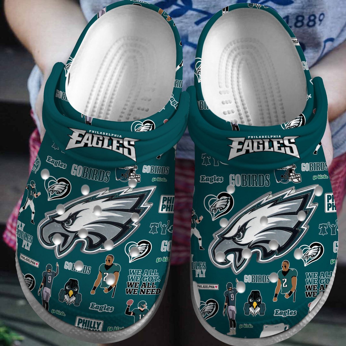 Footwearmerch Philadelphia Eagles NFL Sport Crocs Crocband Clogs Shoes Comfortable For Men Women and Kids