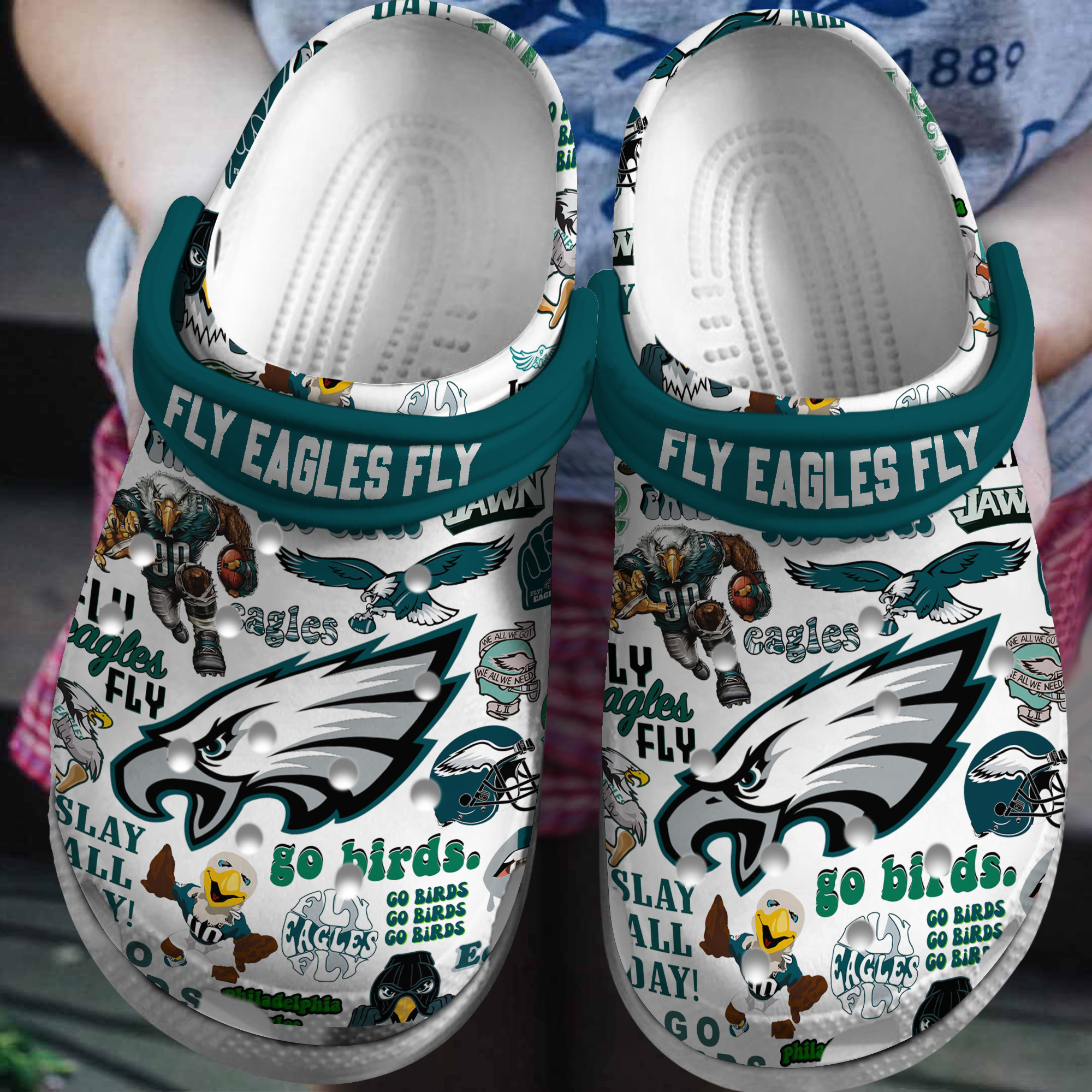 Footwearmerch Philadelphia Eagles NFL Sport Crocs Crocband Clogs Shoes Comfortable For Men Women and Kids