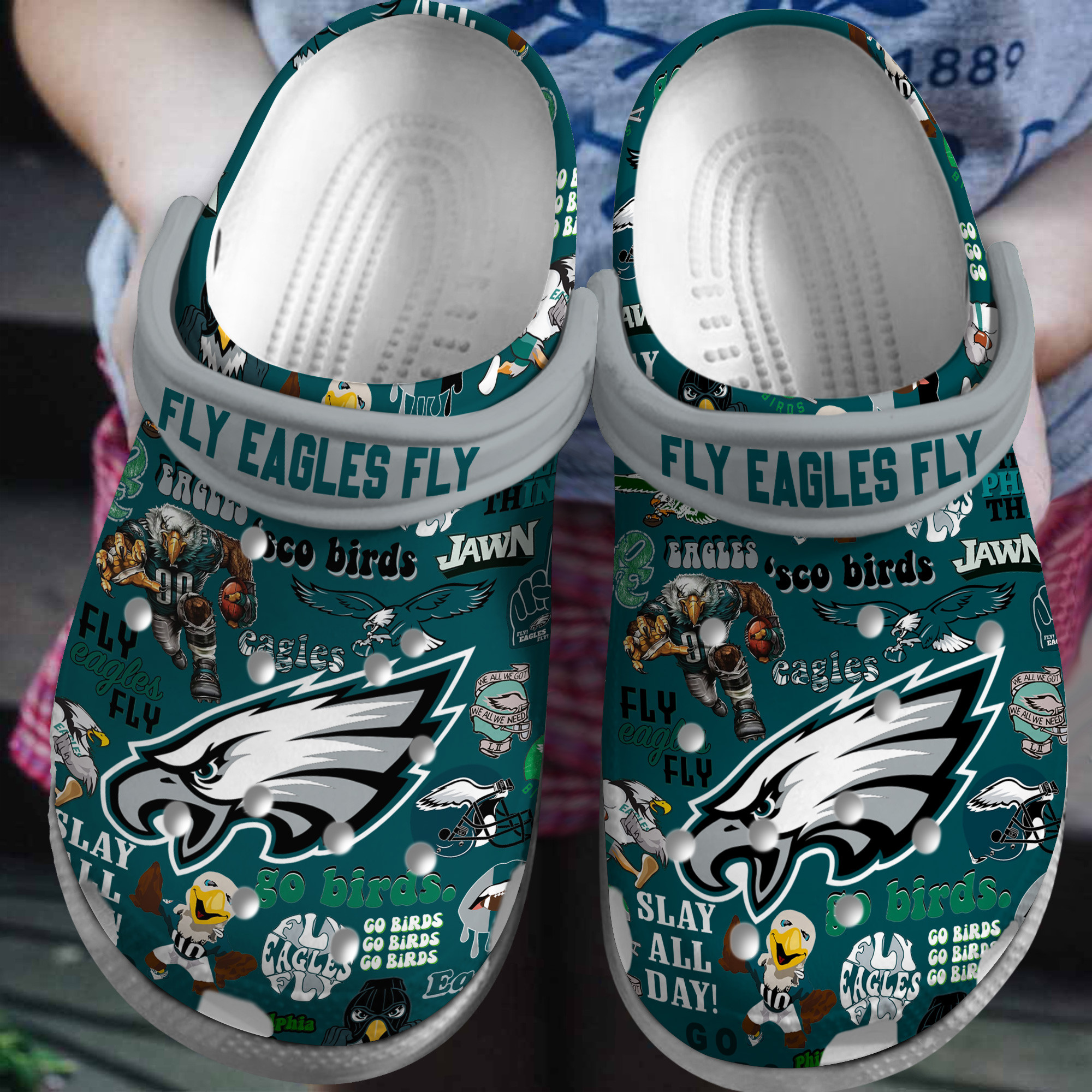 Footwearmerch Philadelphia Eagles NFL Sport Crocs Crocband Clogs Shoes Comfortable For Men Women and Kids