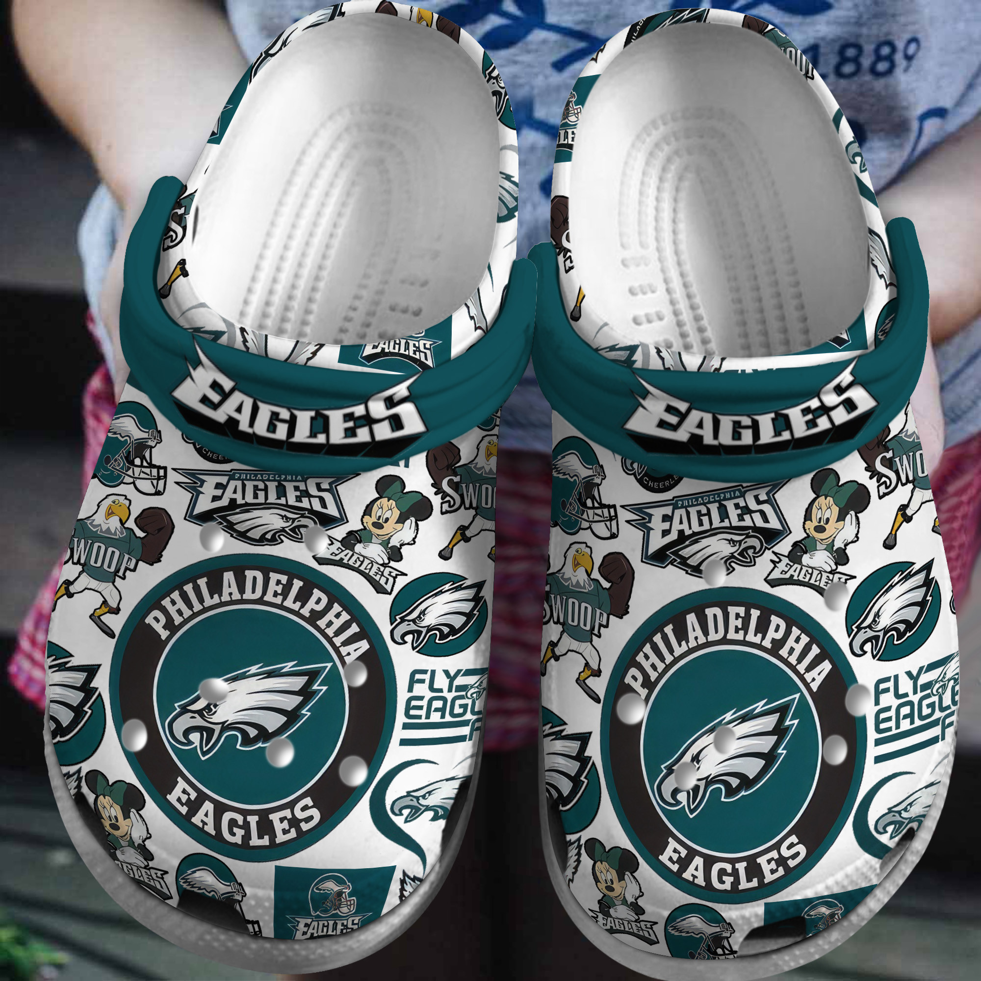 Footwearmerch Philadelphia Eagles NFL Sport Crocs Crocband Clogs Shoes Comfortable For Men Women and Kids