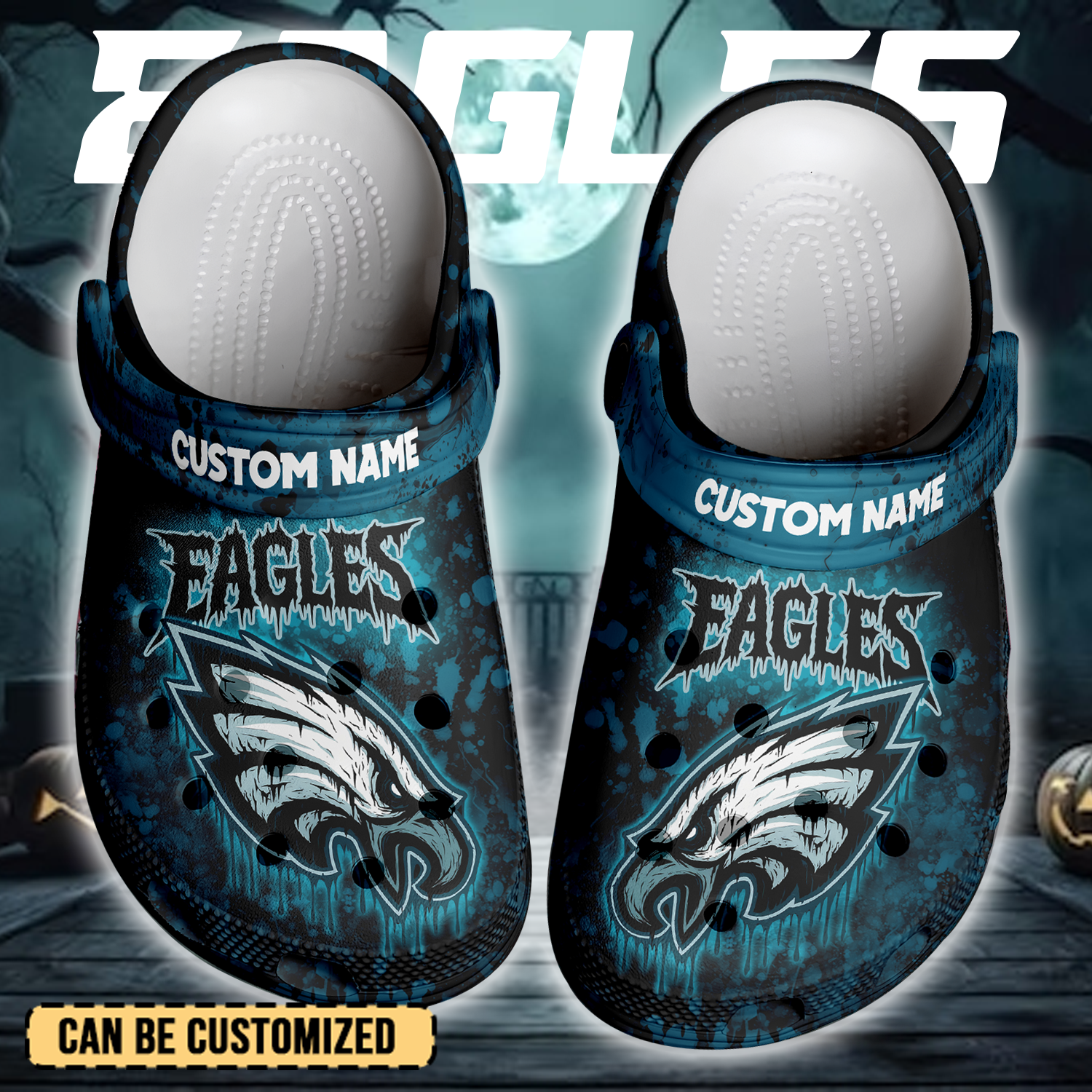 Footwearmerch Philadelphia Eagles x Halloween Crocs Crocband Clogs Shoes Comfortable For Men Women and Kids