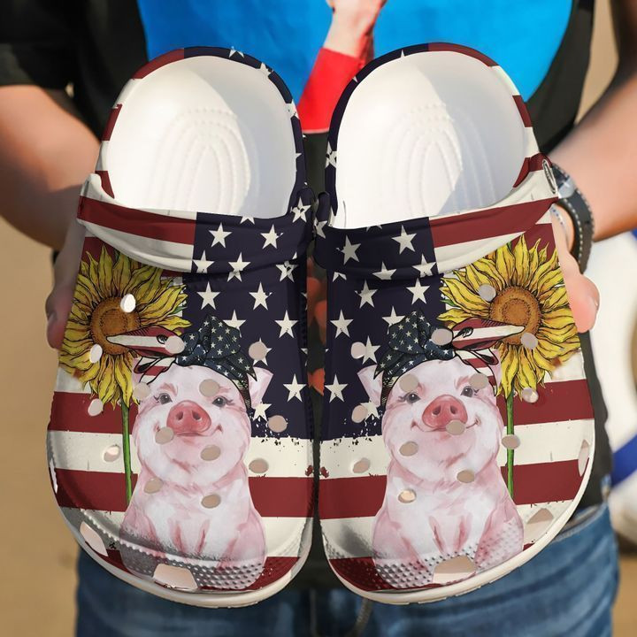 Footwearmerch Pig American Flag Classic Clogs Shoes