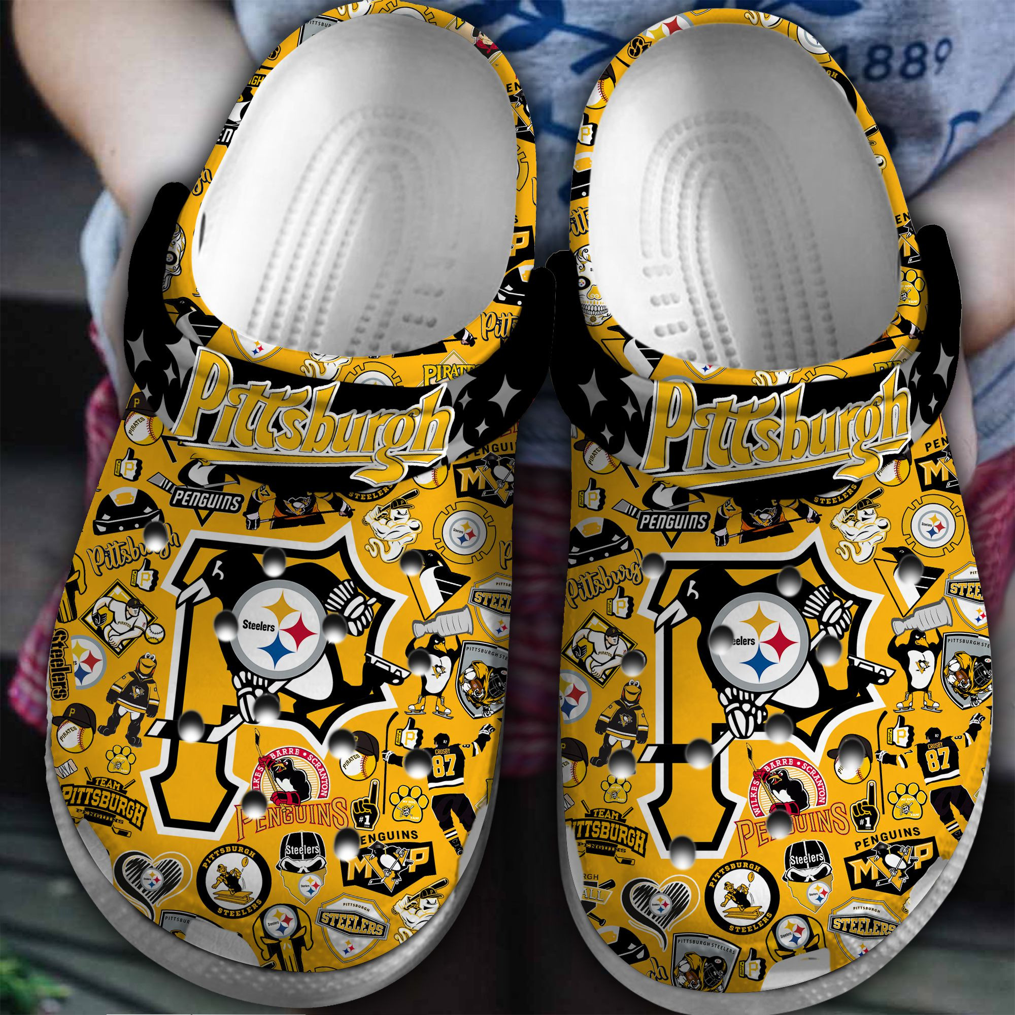 Footwearmerch Pittsburgh Penguins NHL Sport Crocs Crocband Clogs Shoes Comfortable For Men Women and Kids