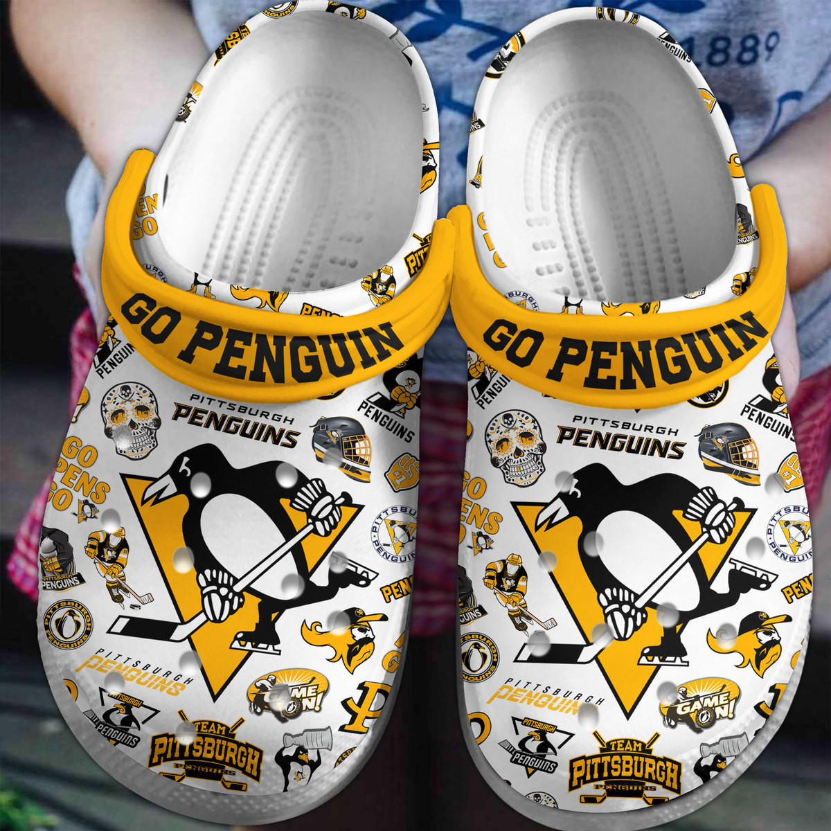 Footwearmerch Pittsburgh Penguins NHL Sport Crocs Crocband Clogs Shoes Comfortable For Men Women and Kids