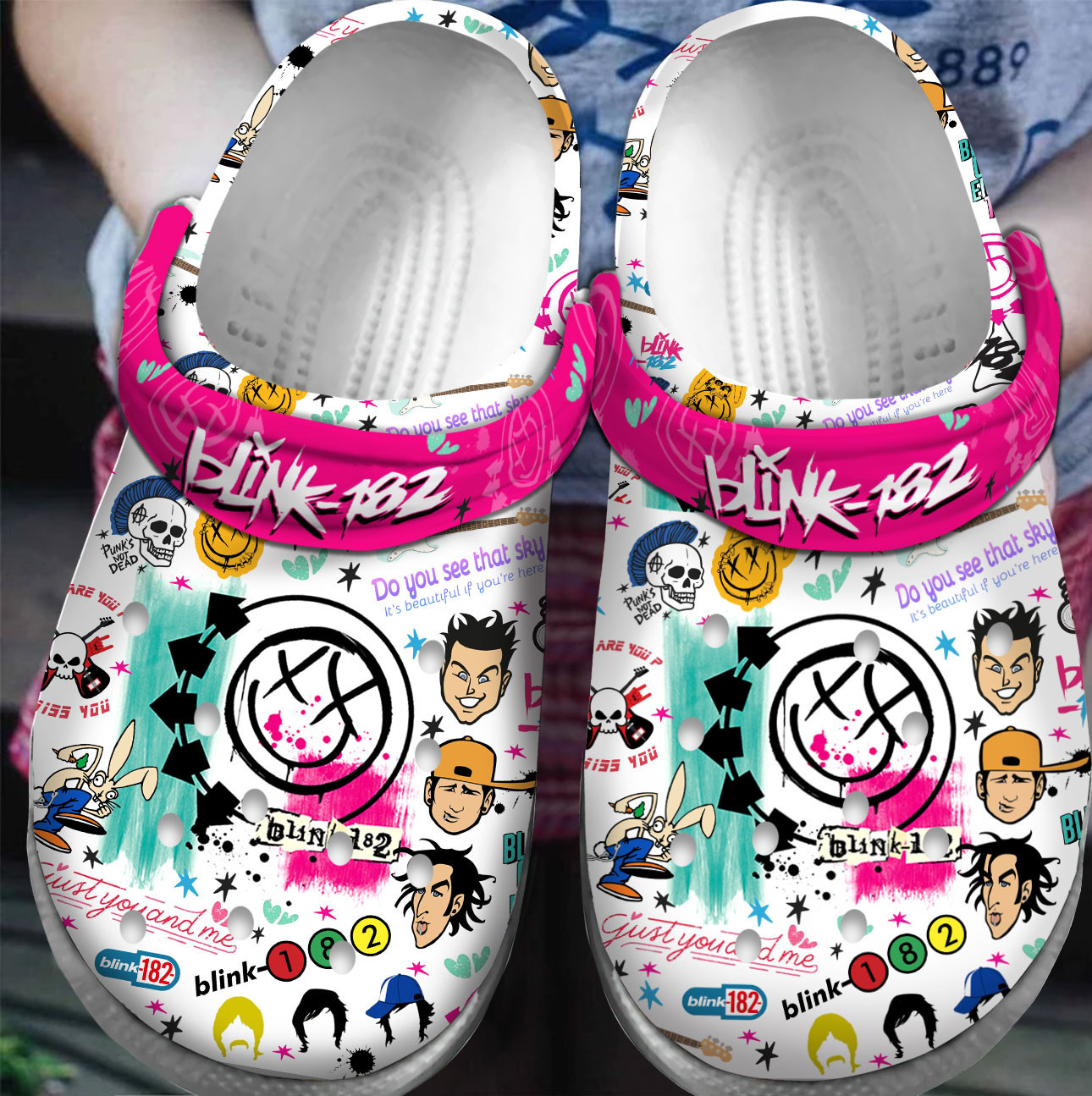 Footwearmerch Premium Blink-182 Music Crocs Crocband Clogs Shoes For Men Women and Kids