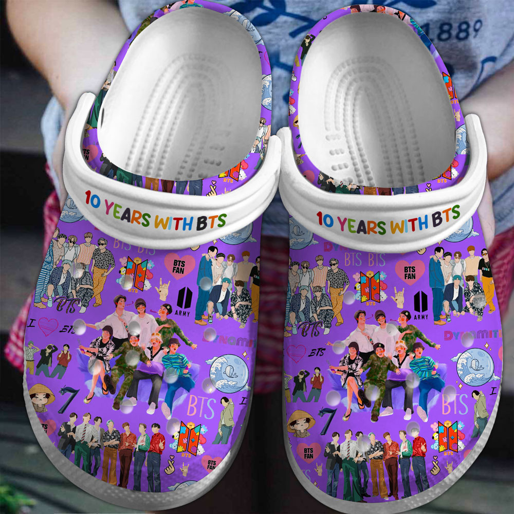 Footwearmerch BTS 10 Years With BTS Band Music Crocs Crocband Clogs Shoes Comfortable For Men Women and Kids
