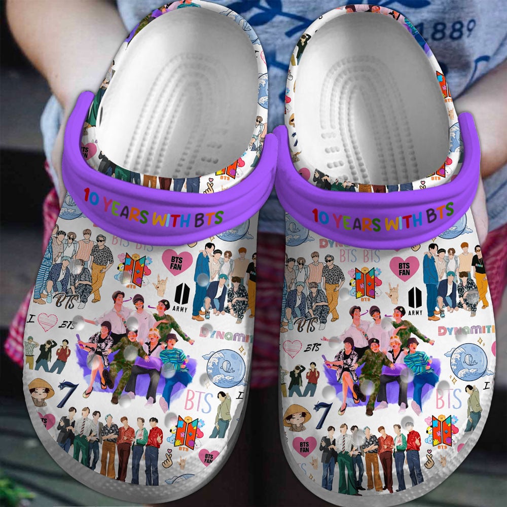 Footwearmerch BTS 10 Years With BTS Band Music Crocs Crocband Clogs Shoes Comfortable For Men Women and Kids