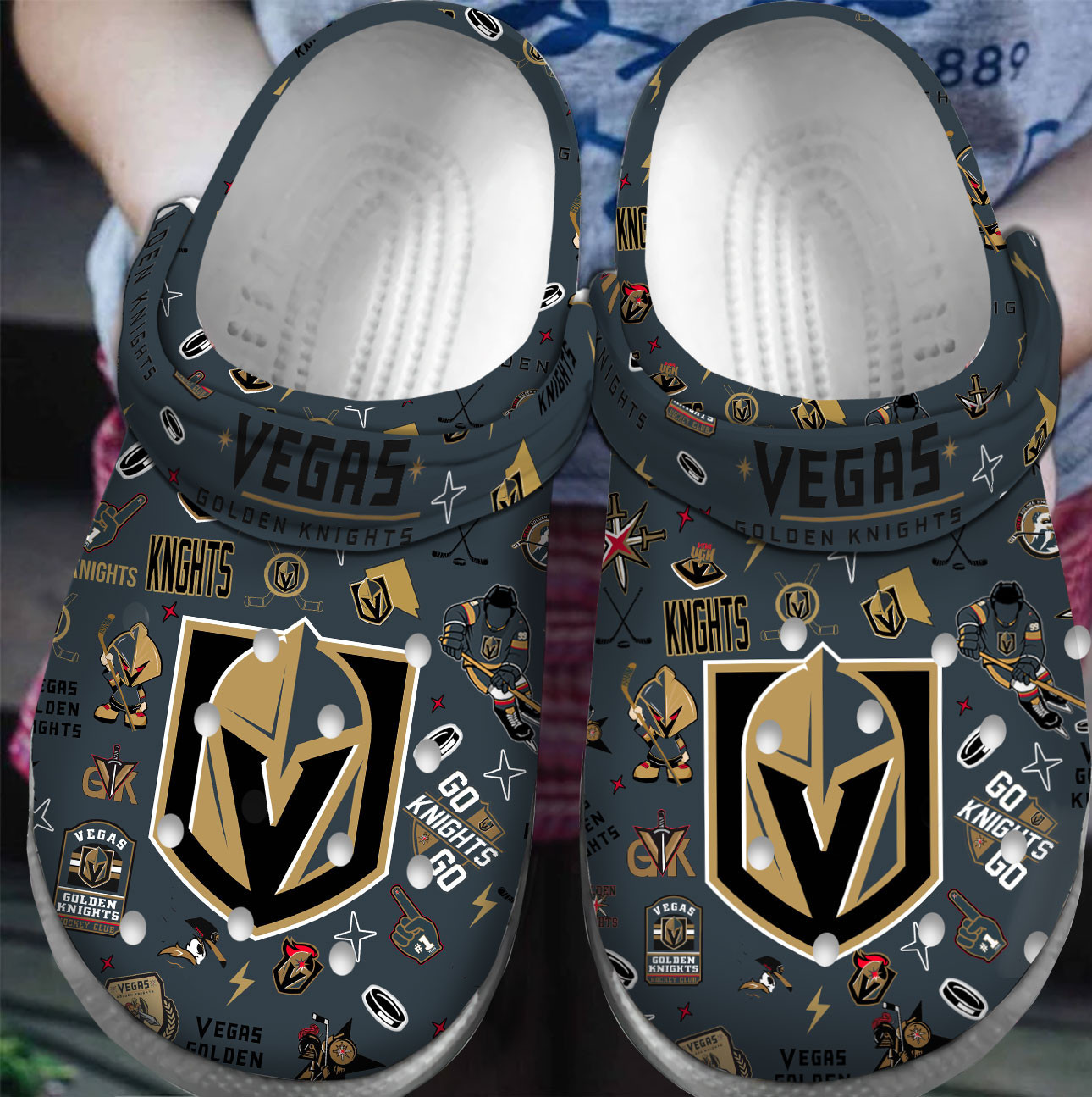 Footwearmerch Premium Vegas Golden Knights NHL Sport Crocs Crocband Clogs Shoes For Men Women and Kids