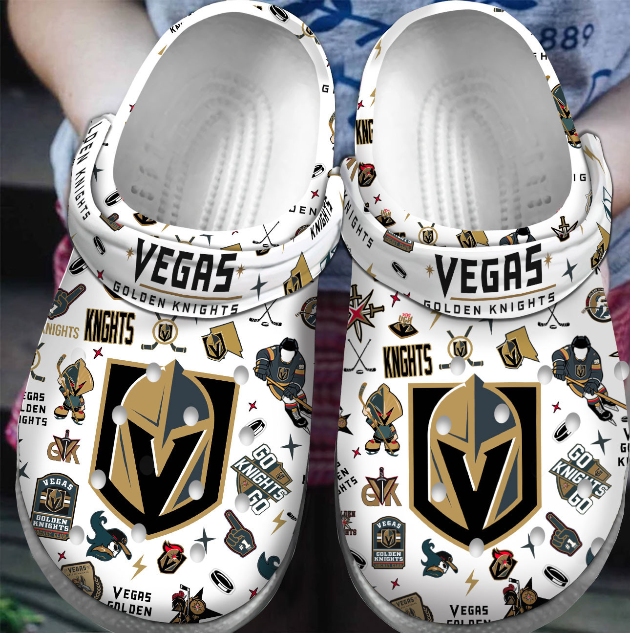 Footwearmerch Premium Vegas Golden Knights NHL Sport Crocs Crocband Clogs Shoes For Men Women and Kids