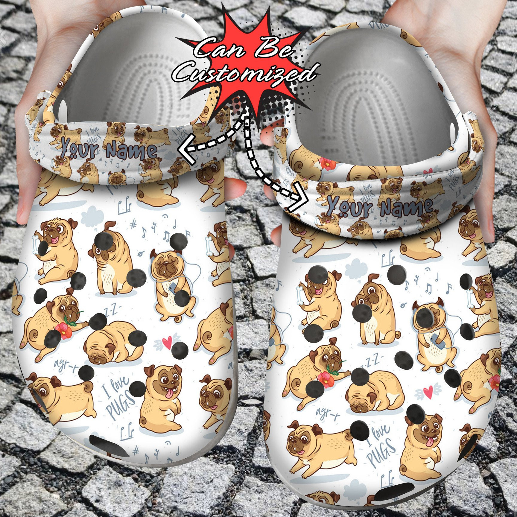 Footwearmerch Pug I Love Pugs Personalized clog Shoes Dog