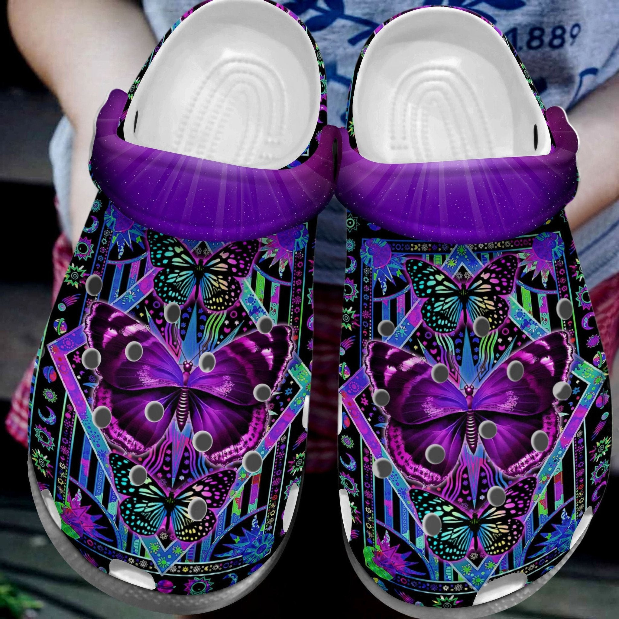 Footwearmerch Purple Butterfly Hippie Trippy Shoes Clogs - Butterfly Bling Shoes Clogs Gifts Birthday Women