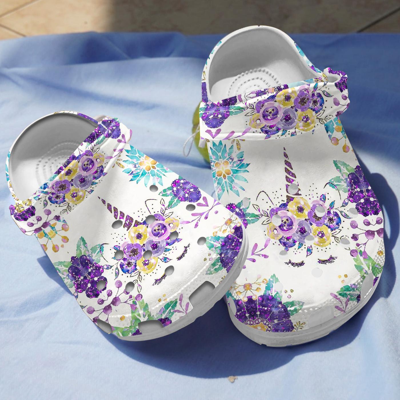 Footwearmerch Purple Unicorn Crocs Crocband Clogs Shoes Comfortable For Men Women and Kids