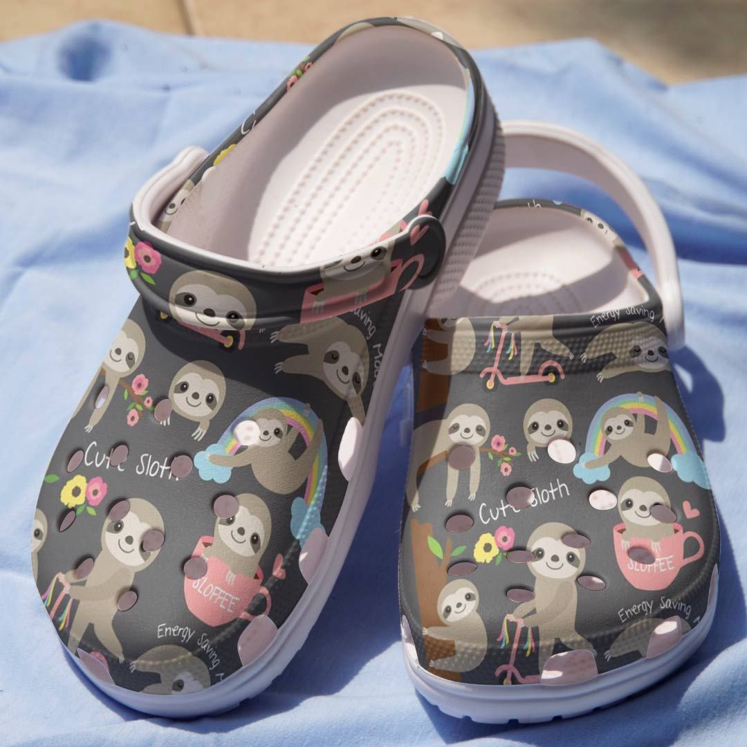Footwearmerch Rainbow Sloth Shoes - Energy Saving Crocbland Clog Birthday Gift For Boy Girl