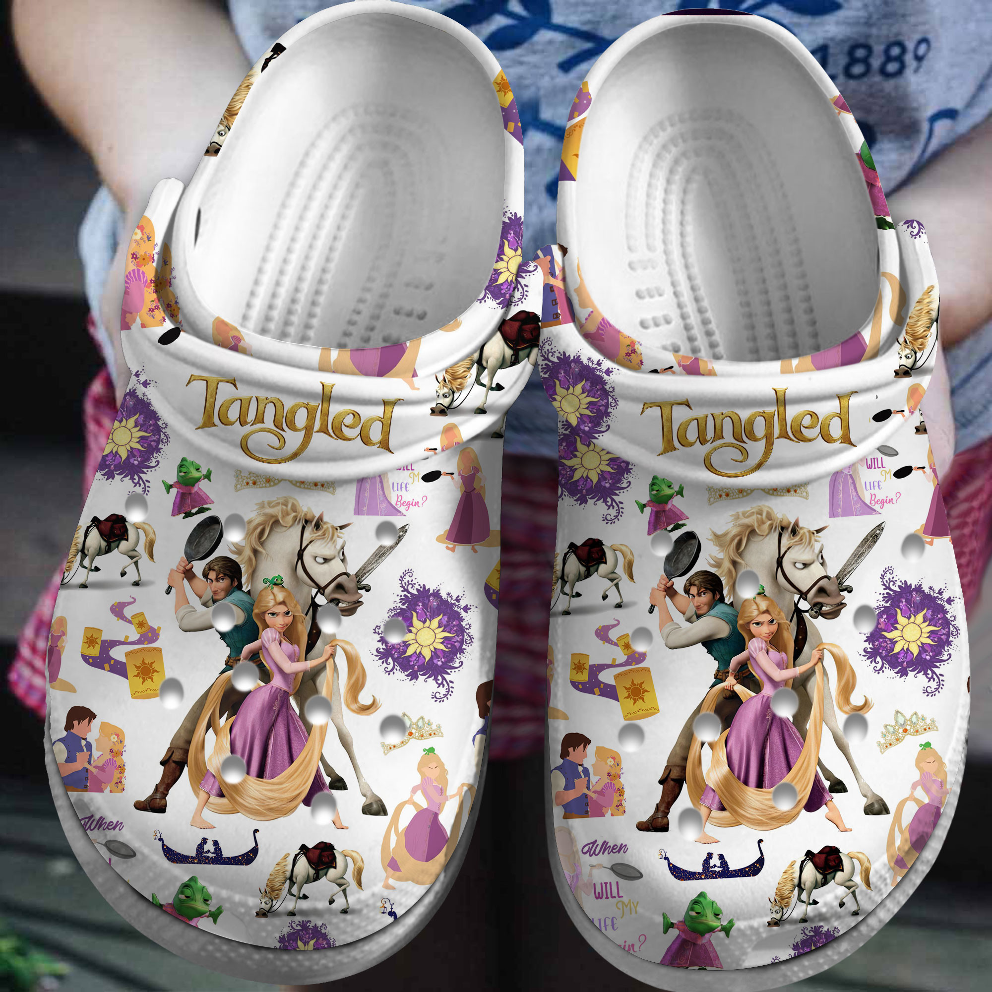 Footwearmerch Rapunzel Disney Cartoon Crocs Crocband Clogs Shoes Comfortable For Men Women and Kids