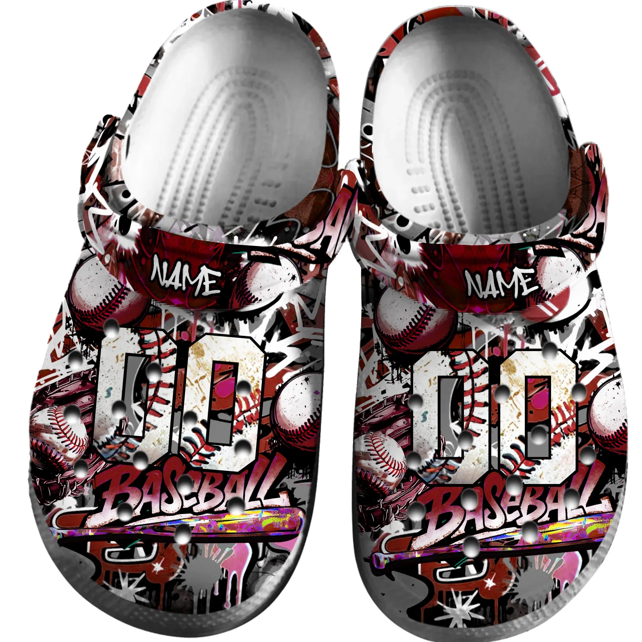 Footwearmerch Red Graffiti Baseball Sport Crocs Crocband Clogs Shoes Comfortable For Men Women and Kids