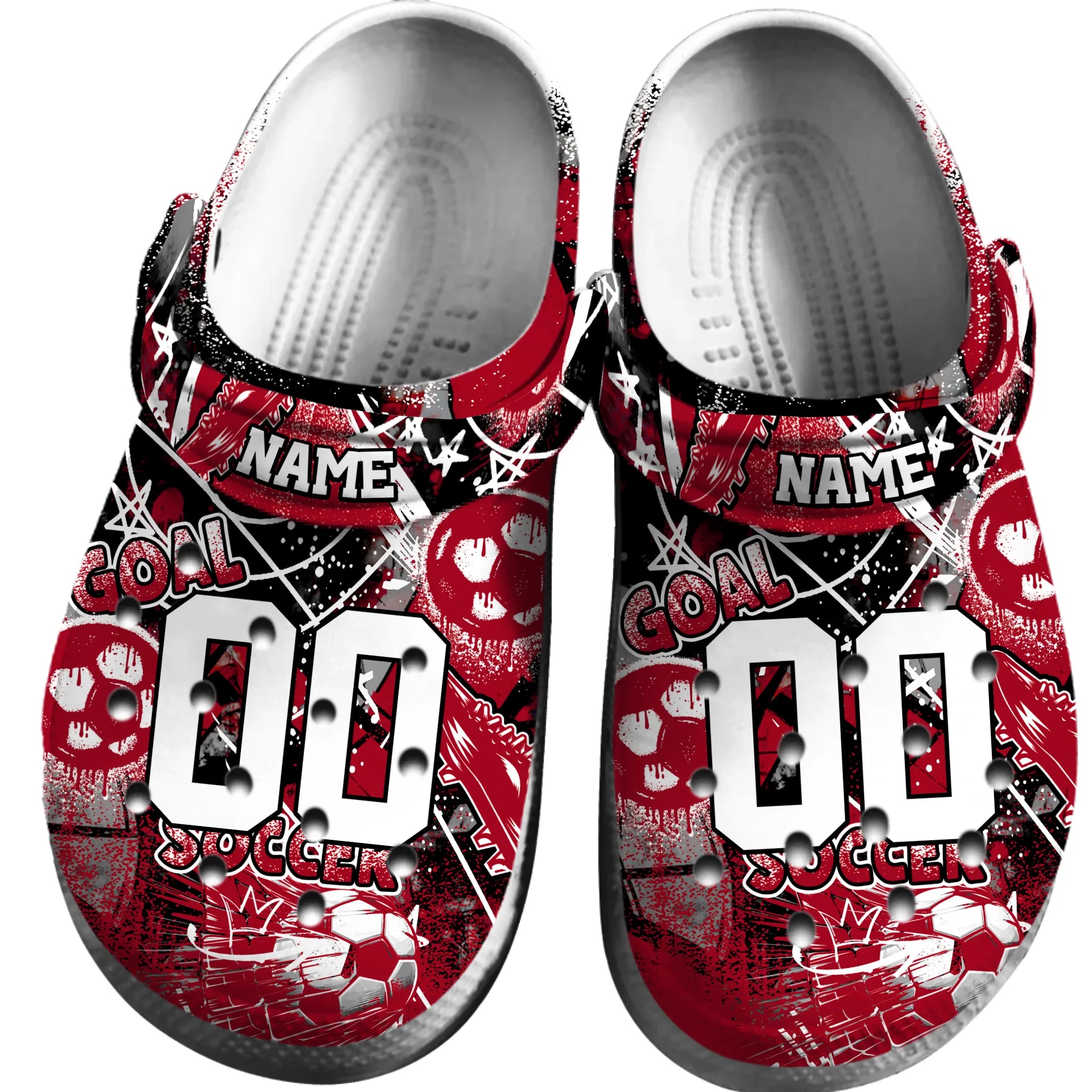Footwearmerch Red Graffiti Soccer Sport Crocs Crocband Clogs Shoes Comfortable For Men Women and Kids