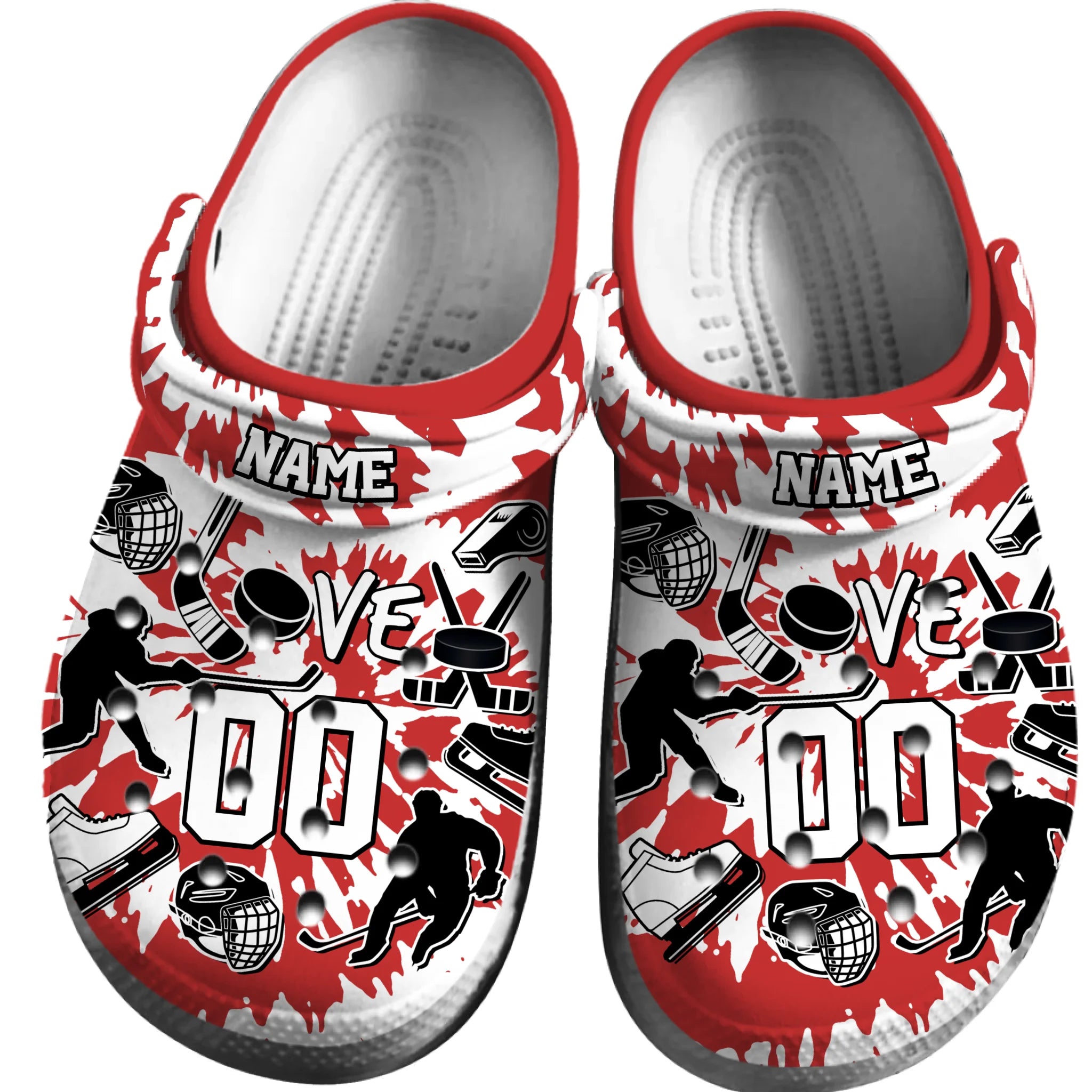 Footwearmerch Red Tie-Dye Ice Hockey Sport Crocs Crocband Clogs Shoes Comfortable For Men Women and Kids