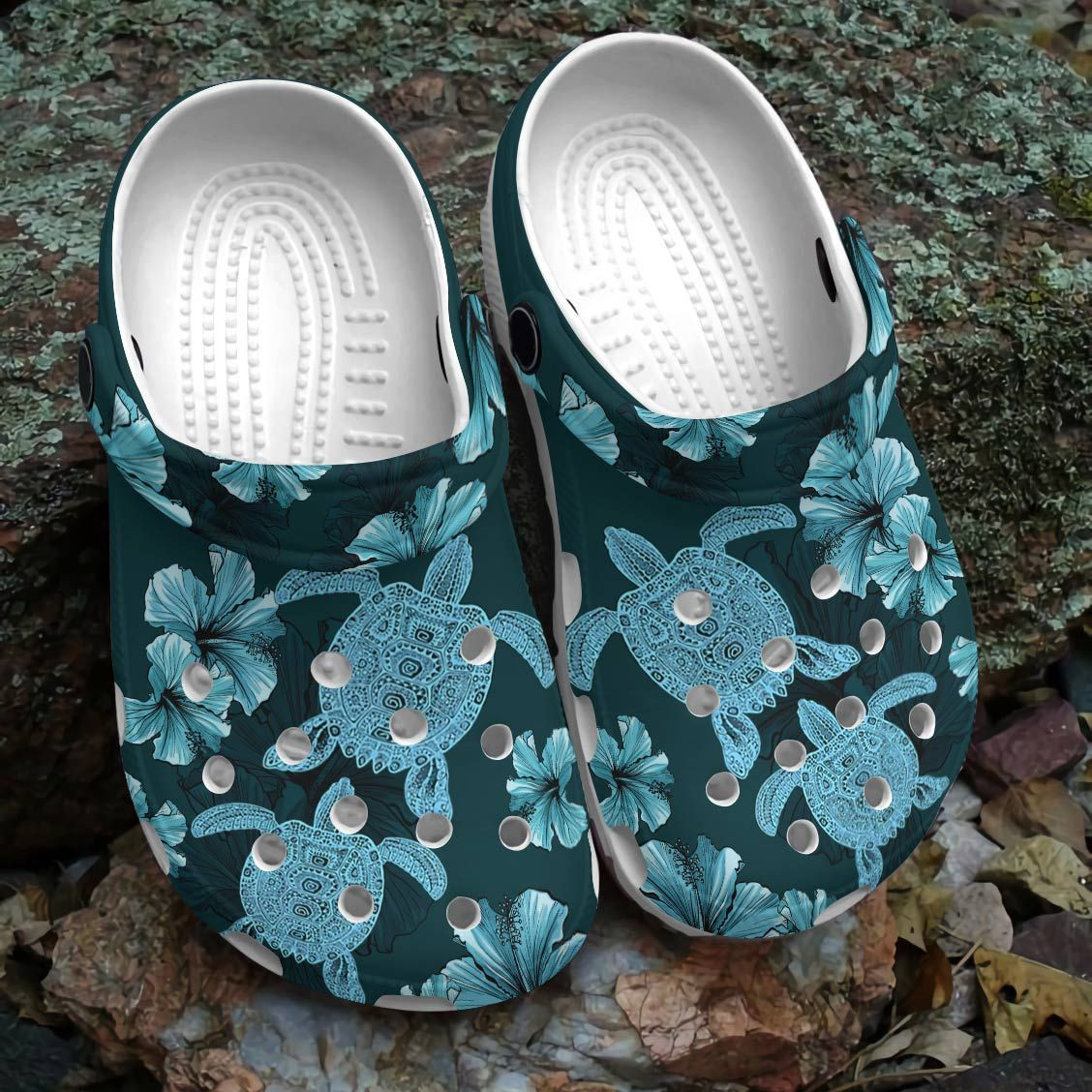 Footwearmerch Sea Turtle With Flower Shoes - Sea Turtle Shoes Crocbland Clog For Women Girl Mother Daughter Sister Niece