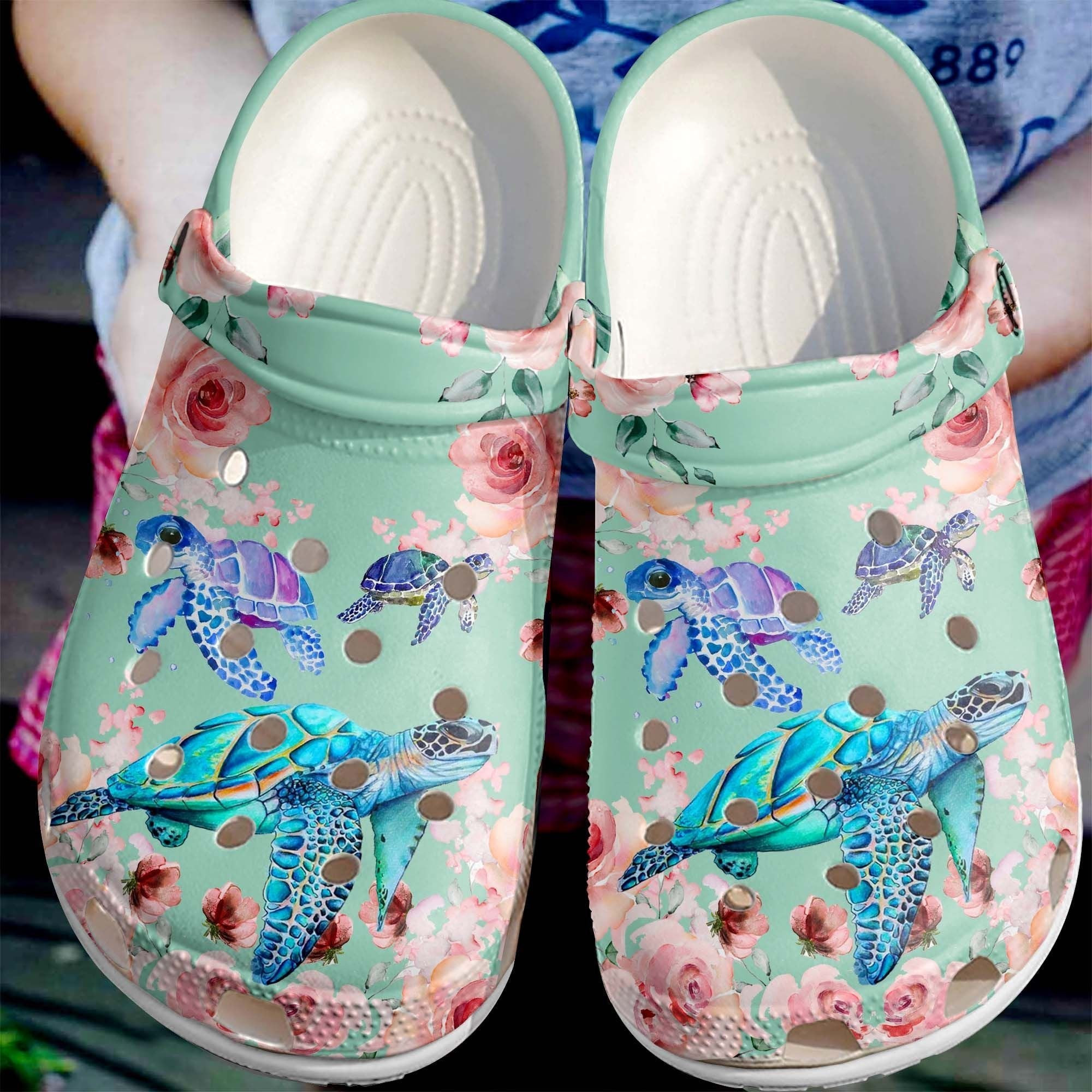 Footwearmerch Sea Turtles With Roses Shoes - Beautiful Ocean Flower Clogs