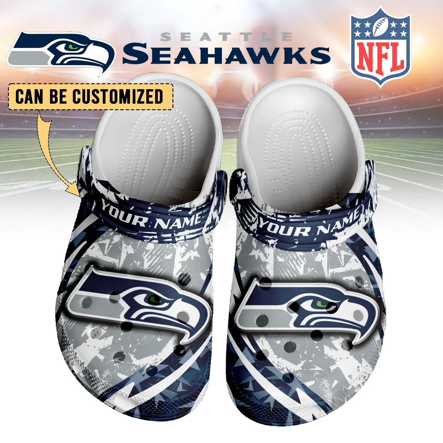 Footwearmerch Seattle Seahawks NFL Crocs Crocband Clogs Shoes Comfortable For Men Women and Kids