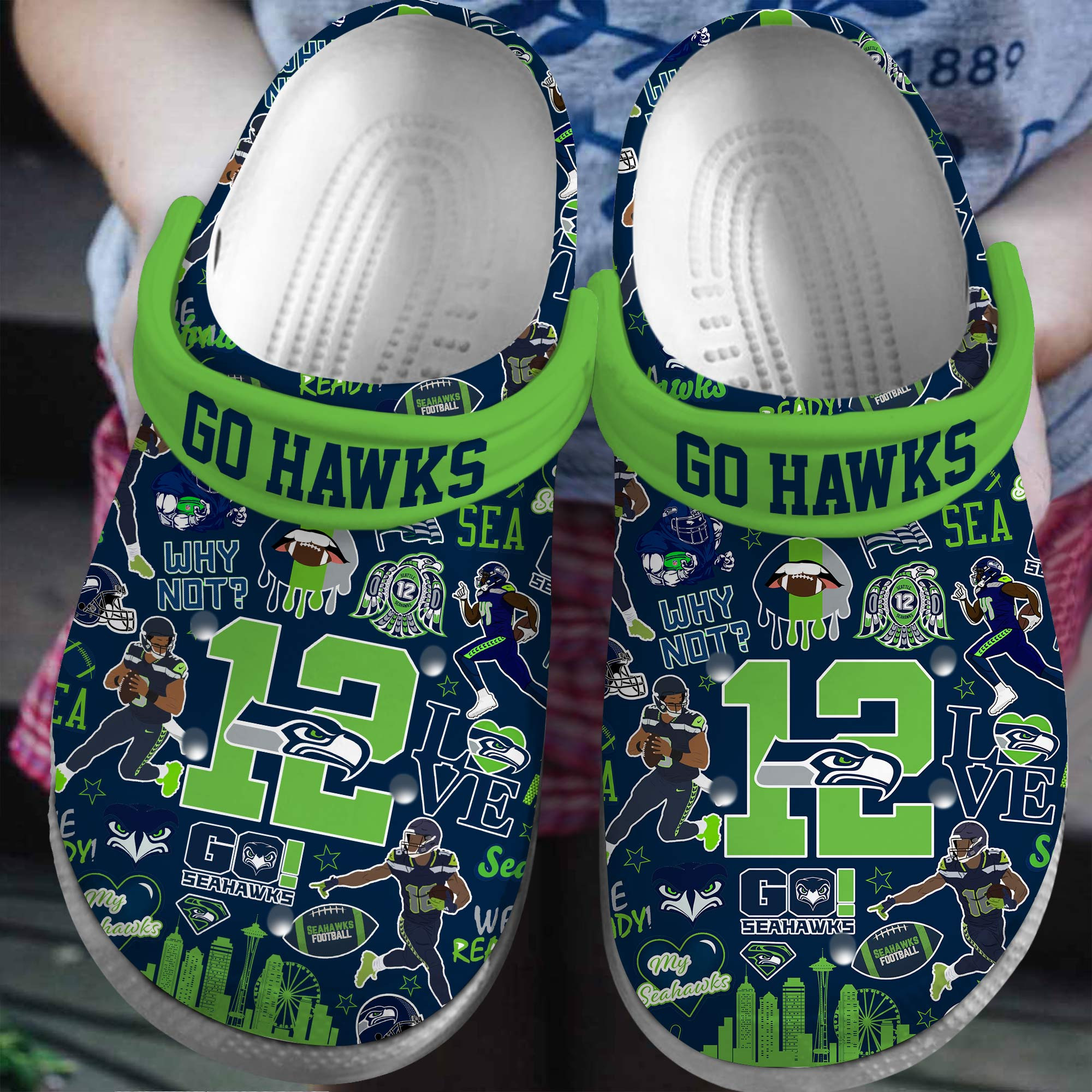 Footwearmerch Seattle Seahawks NFL Sport Crocs Crocband Clogs Shoes Comfortable For Men Women and Kids
