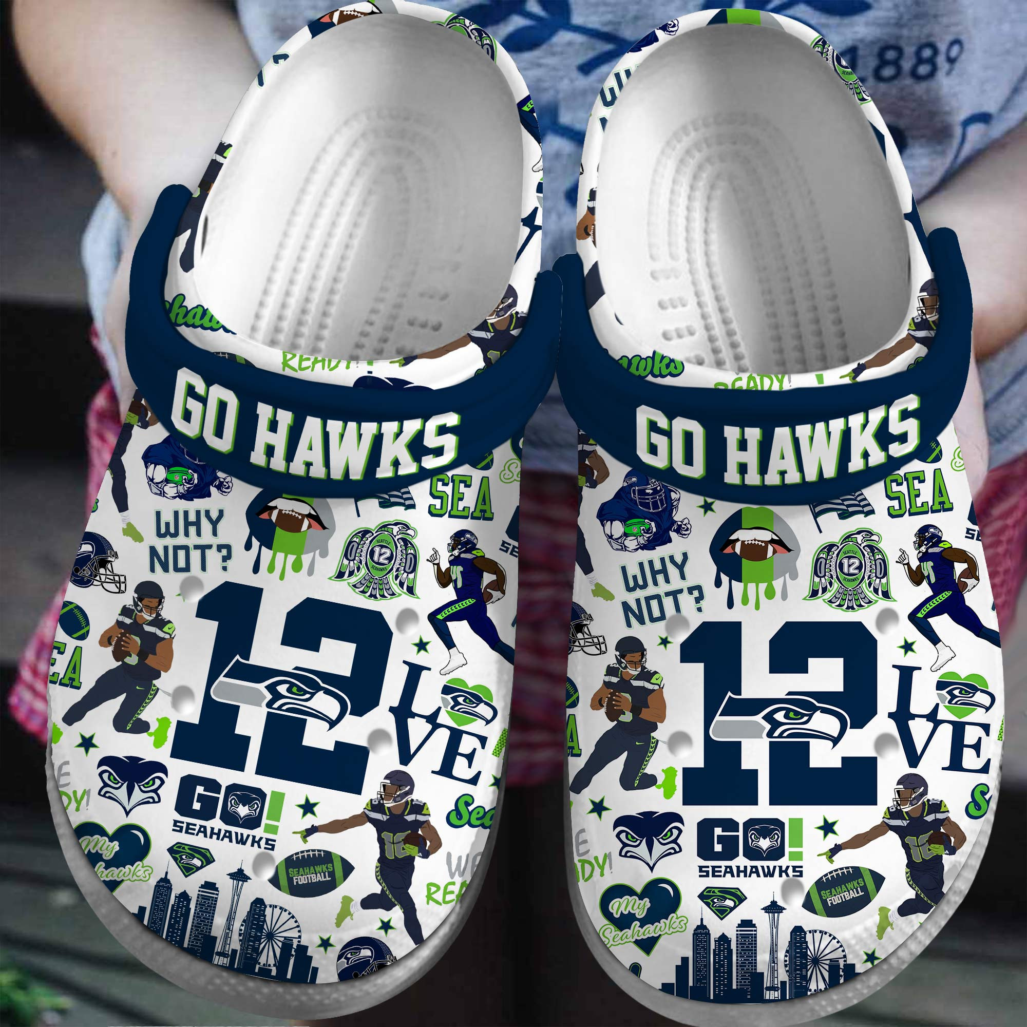 Footwearmerch Seattle Seahawks NFL Sport Crocs Crocband Clogs Shoes Comfortable For Men Women and Kids