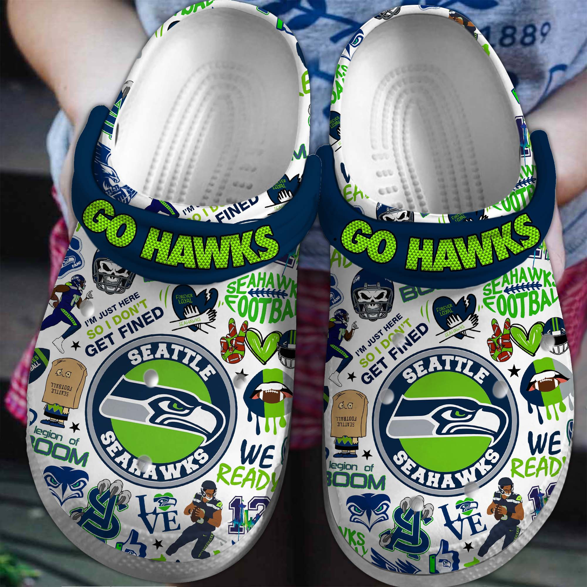 Footwearmerch Seattle Seahawks NFL Sport Crocs Crocband Clogs Shoes Comfortable For Men Women and Kids