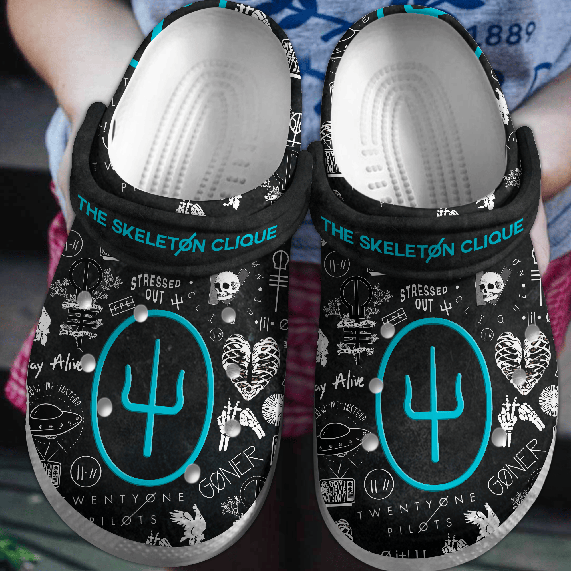 Footwearmerch Skeleton Clique Twenty One Pilots Music Crocs Crocband Clogs Shoes Comfortable For Men Women and Kids