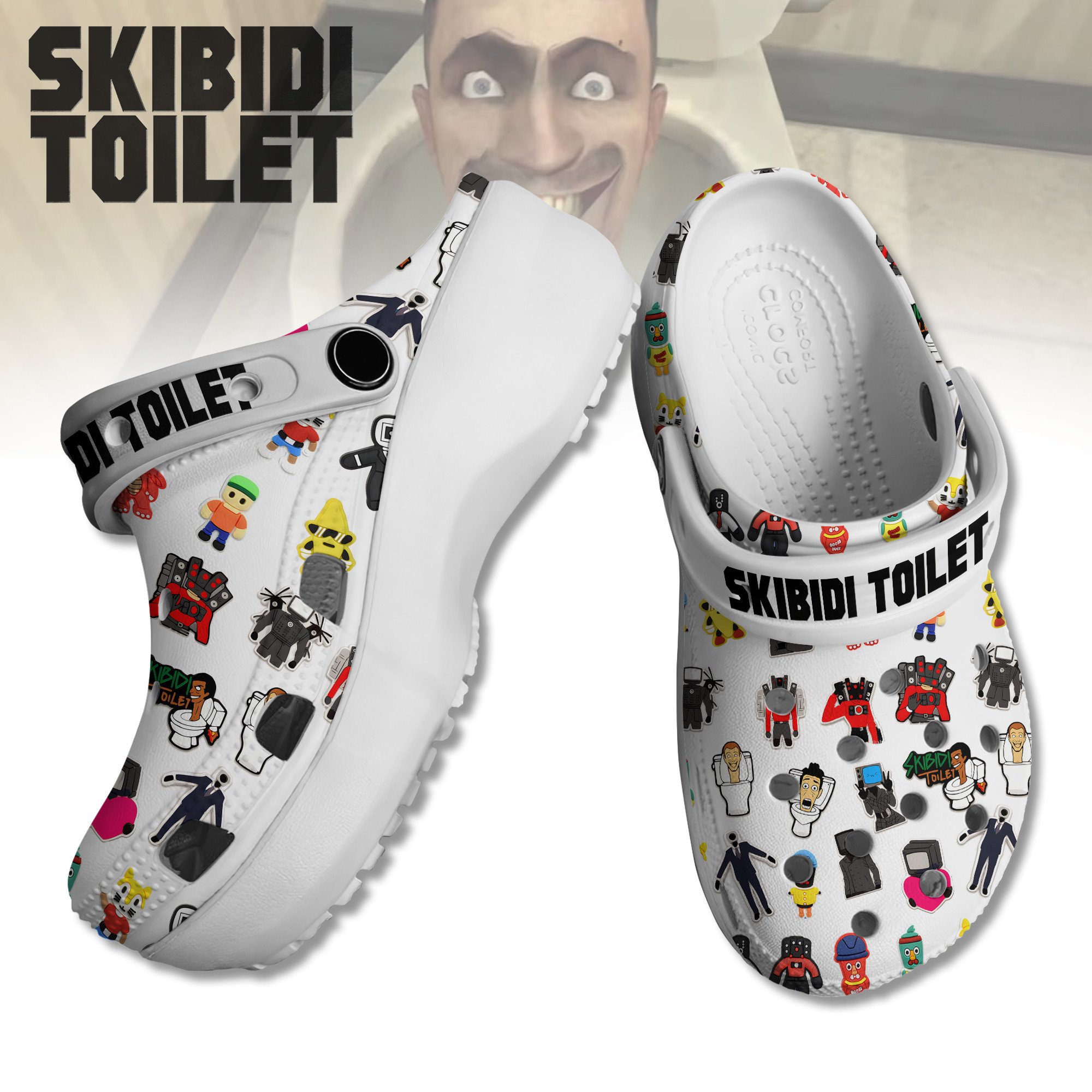 Footwearmerch Skibidi Toilet Cartoon Crocs Crocband Clogs Shoes Comfortable For Men Women and Kids