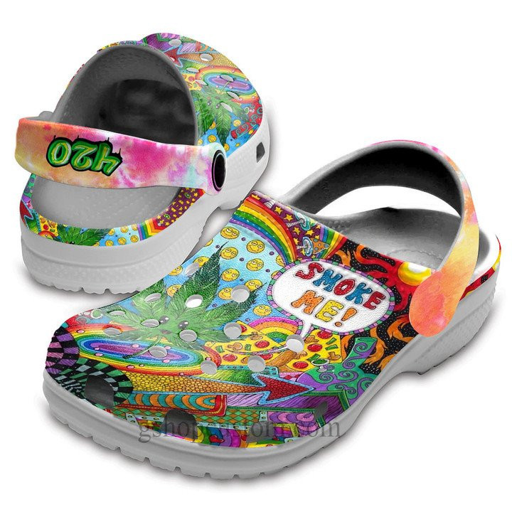 Footwearmerch Smoke Me 420 Hippie Shoes - Funny Rainbow Weed clogs For Friends - Smoke-2Hp