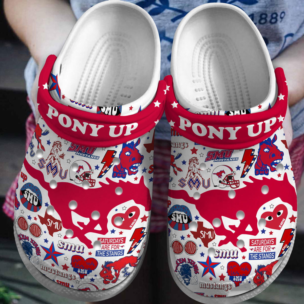 Footwearmerch SMU Mustangs NCAA Sport Crocs Crocband Clogs Shoes Comfortable For Men Women and Kids