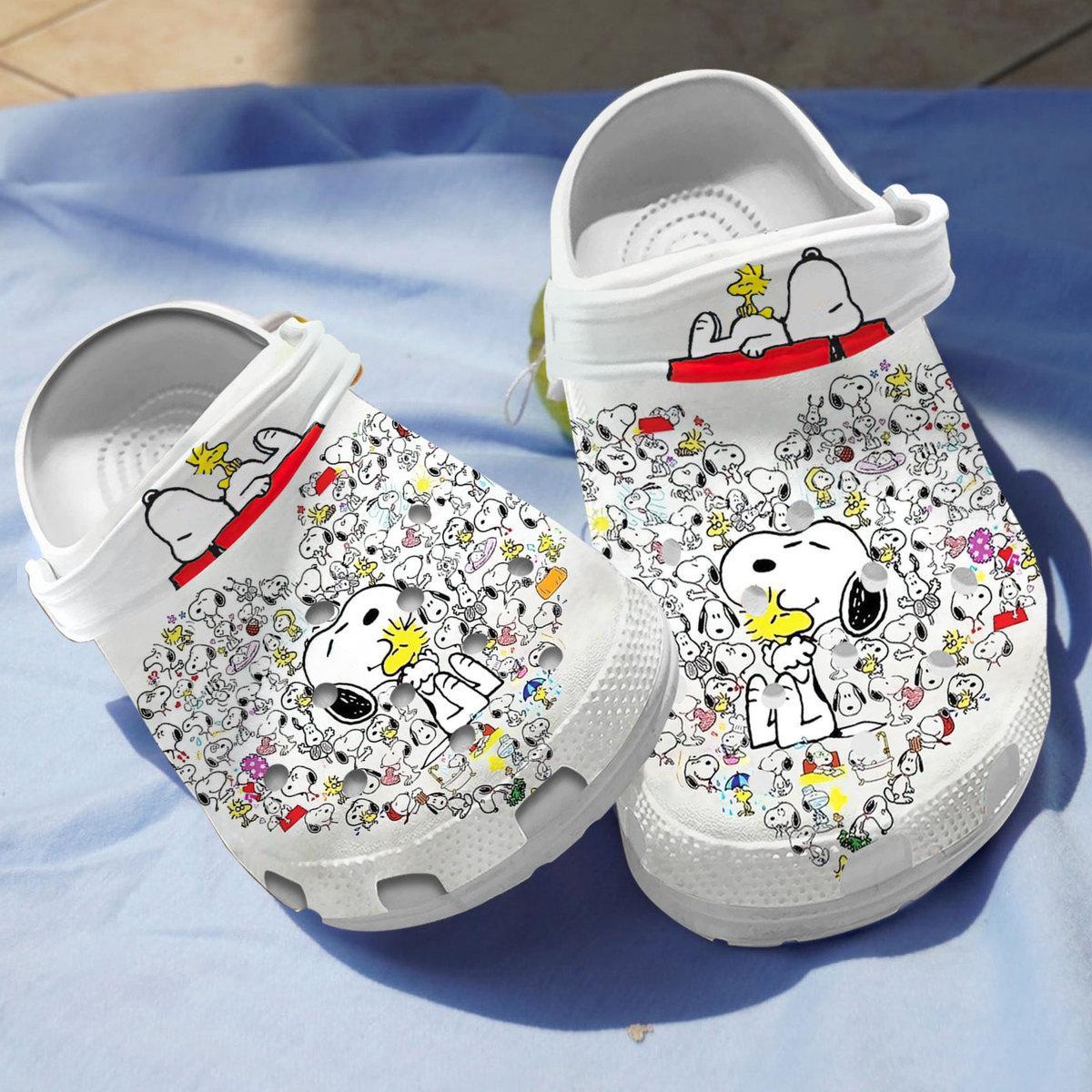 Footwearmerch Snoopy Peanuts Cartoon Crocs Crocband Clogs Shoes Comfortable For Men Women and Kids