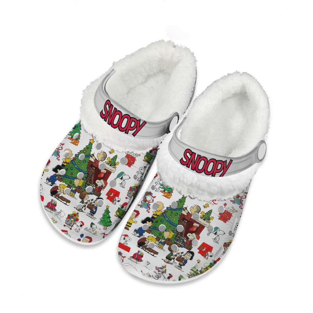 Footwearmerch Snoopy x Christmas Crocs Crocband Fleece Lined Clogs Shoes Comfortable For Men Women and Kids In Winter