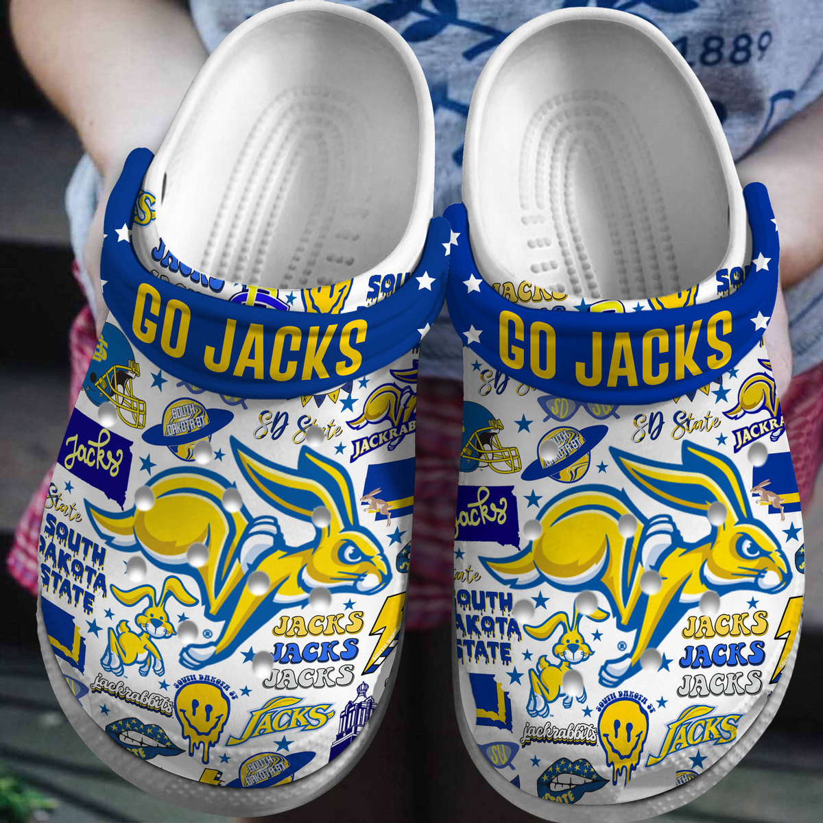 Footwearmerch South Dakota State Jackrabbits NCAA Sport Crocs Crocband Clogs Shoes Comfortable For Men Women and Kids