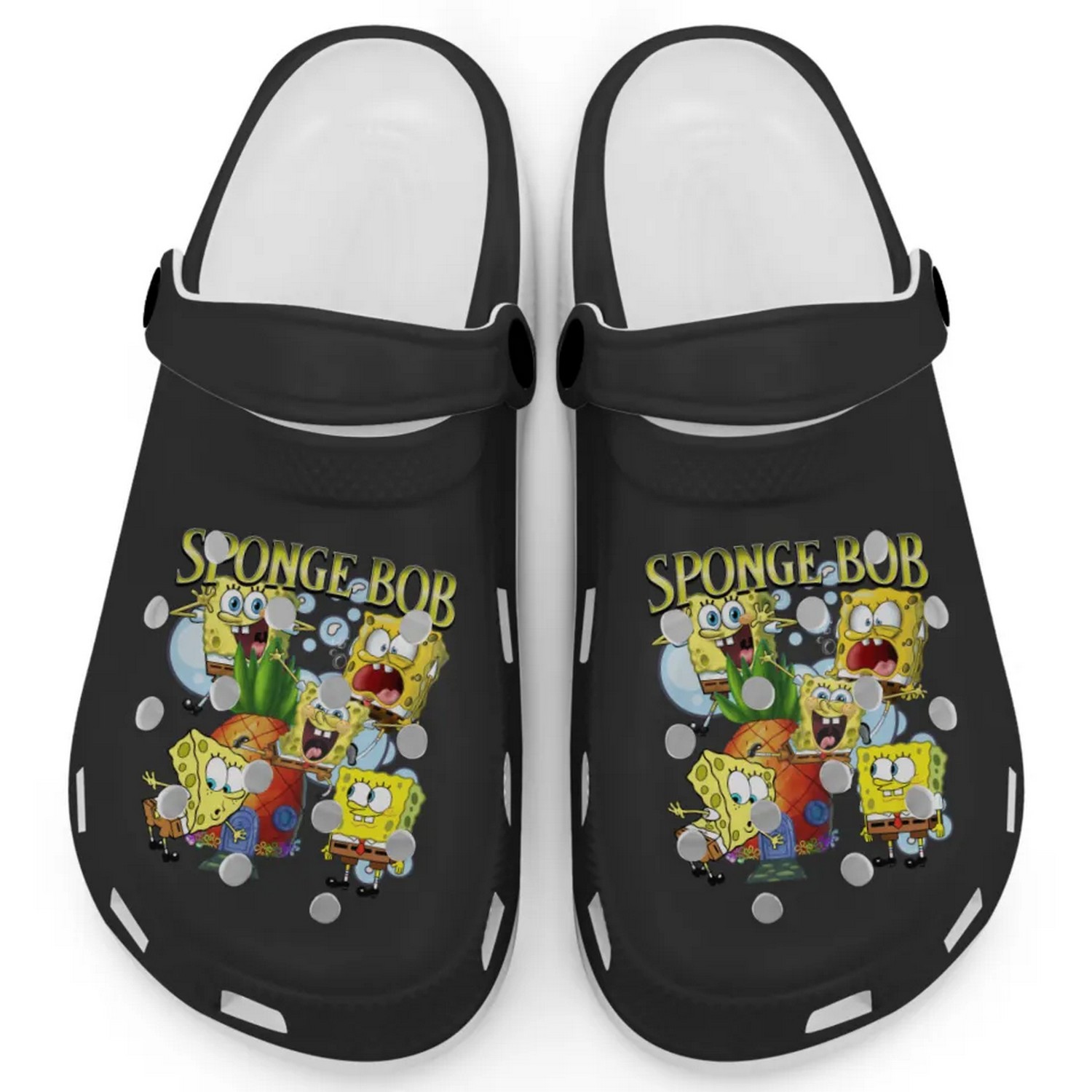 Footwearmerch Spongebob Squarepants Cartoon Black Crocs Crocband Clogs Shoes Comfortable For Men Women and Kids