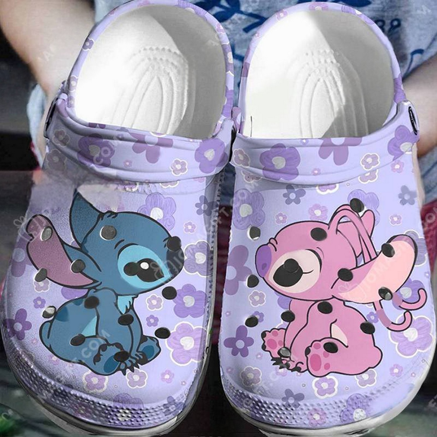 Footwearmerch Stitch And Angel Cartoon Crocs Crocband Clogs Shoes Comfortable For Men Women and Kids