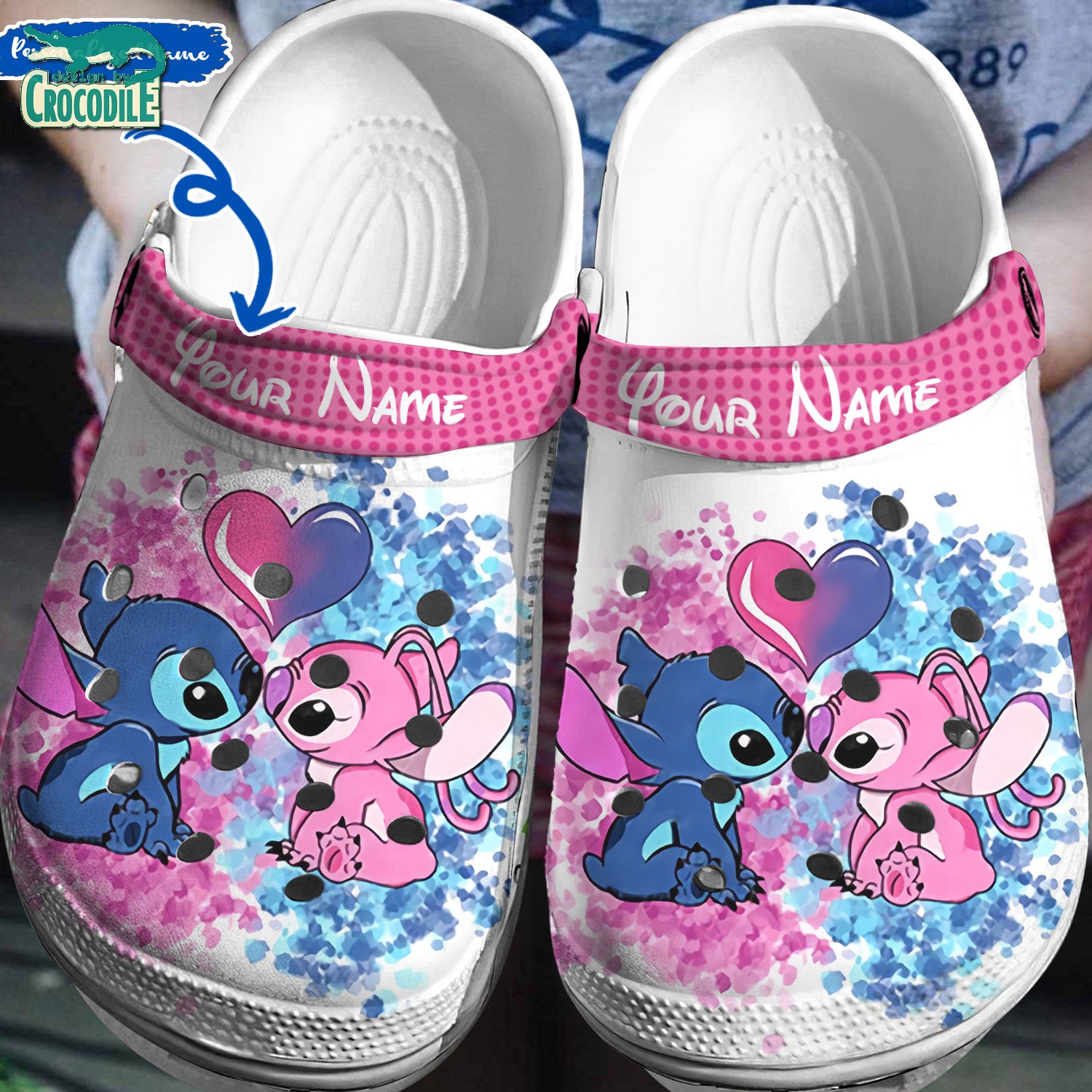 Footwearmerch Stitch And Angel Cartoon Crocs Crocband Clogs Shoes Comfortable For Men Women and Kids