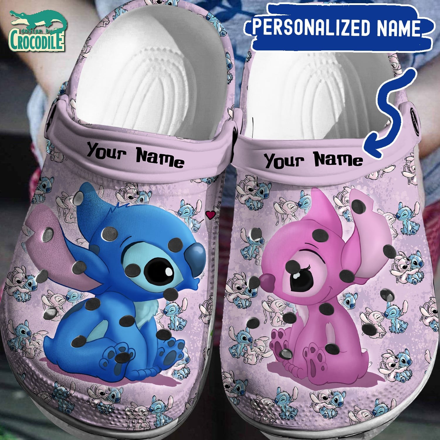 Footwearmerch Stitch And Angel Cartoon Crocs Crocband Clogs Shoes Comfortable For Men Women and Kids