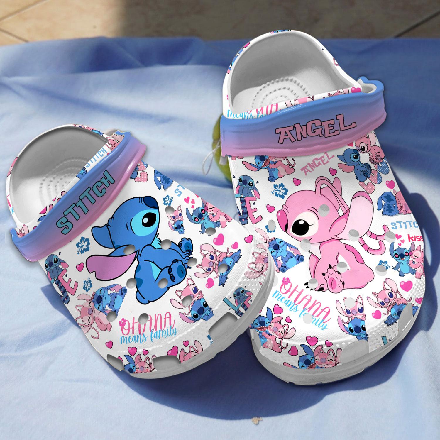 Footwearmerch Stitch And Angel Cartoon Crocs Crocband Clogs Shoes Comfortable For Men Women and Kids