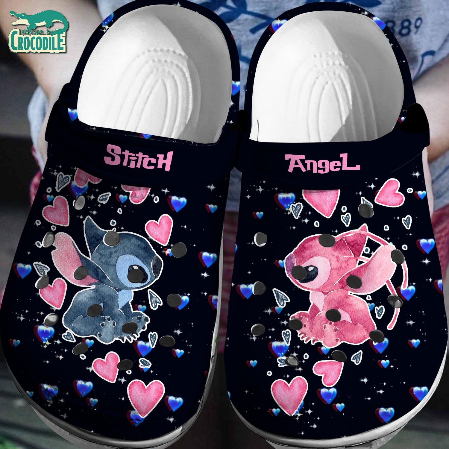 Footwearmerch Stitch And Angel Cartoon Crocs Crocband Clogs Shoes Comfortable For Men Women and Kids